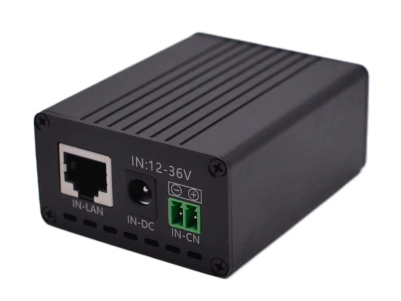Maxsol POE24V DC-to-PoE converter with LCD voltage display and Ethernet connections