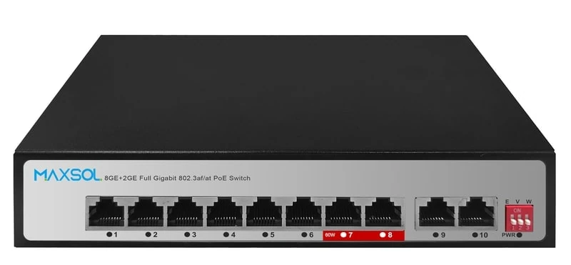 Maxsol PS1802G unmanaged Gigabit PoE switch shown from the front